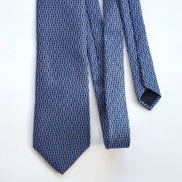 NWT BROOKS BROTHERS 346 SILK CHAIN LINK MEN'S TIE NAVY BLUE OFFICE WORK - Picture 2 of 6